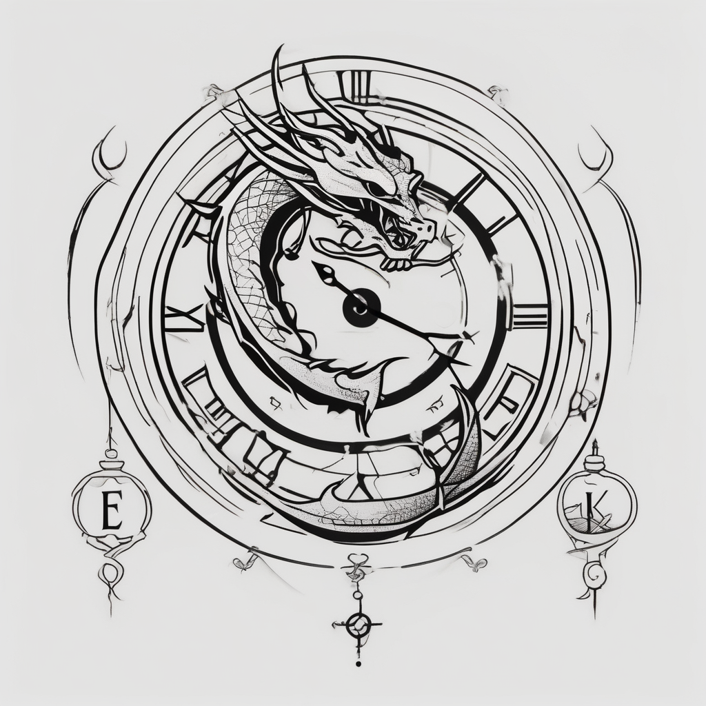 Dark cancer zodiac sign tattoo with dragon, clock and money on background glitter tattoo, design de tatouage Minimaliste généré par IA